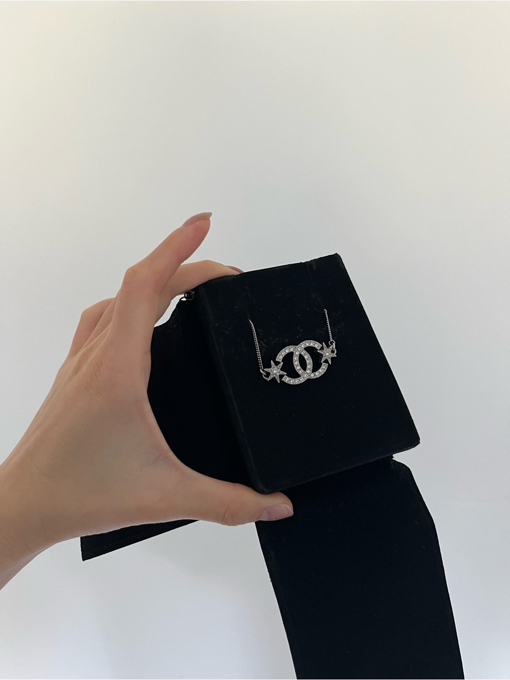 CHANEL Silver Crystal CC Pendant bracelet